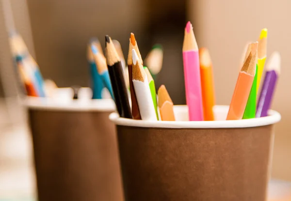 Colorful pencils in holder — Stock Photo, Image