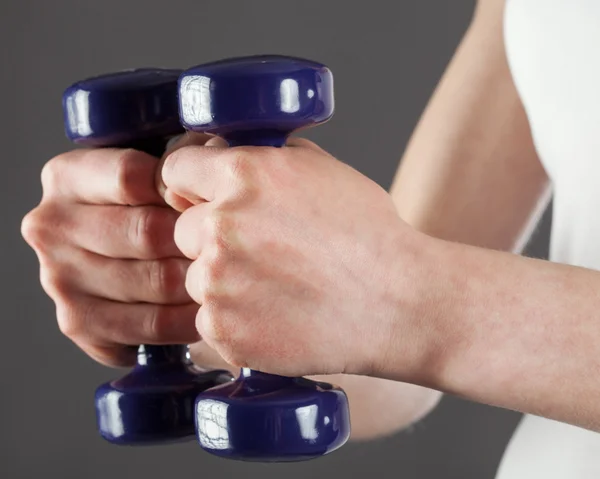 Woman with fitness dumbbells — Stock Photo, Image