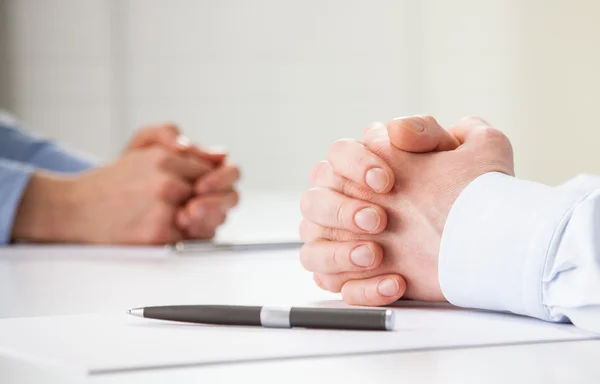 Businessman with pen over document — Stock Photo, Image