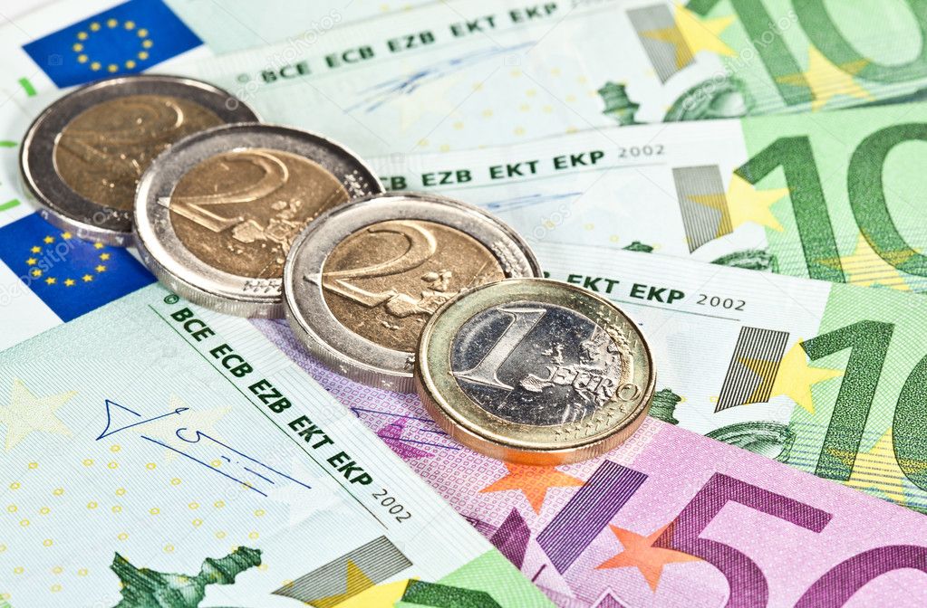 Euro banknotes and coins