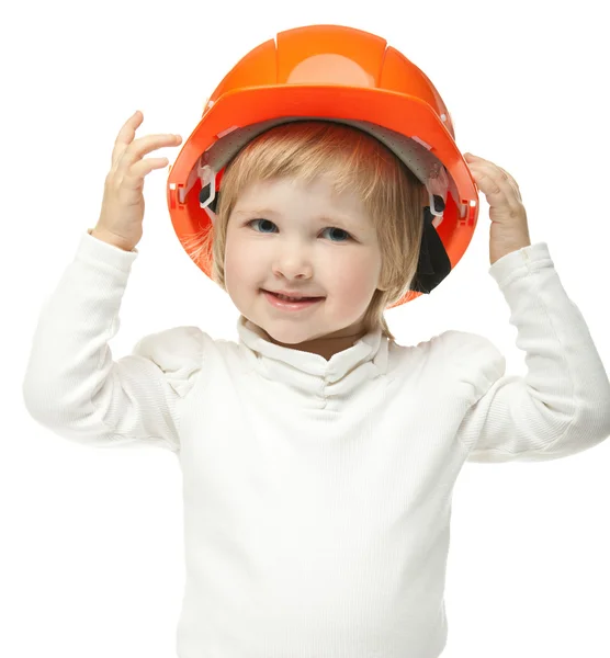 Petite fille souriante avec casque — Photo