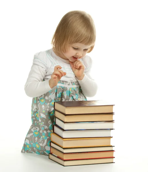 Little girl with books — Stock Photo, Image