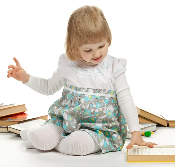 Little girl with books — Stock Photo, Image