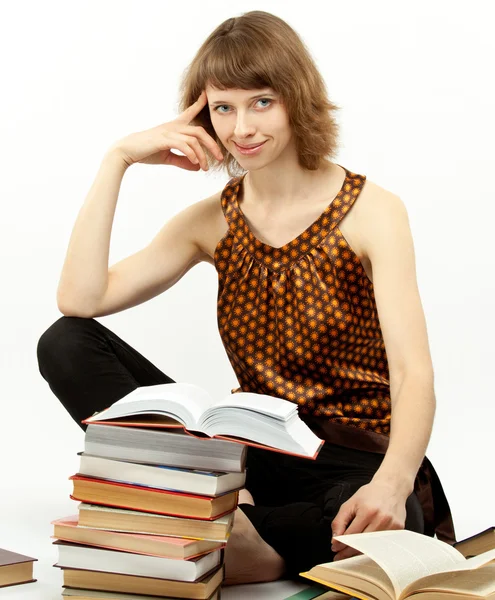 Cute girl with a books — Stock Photo, Image