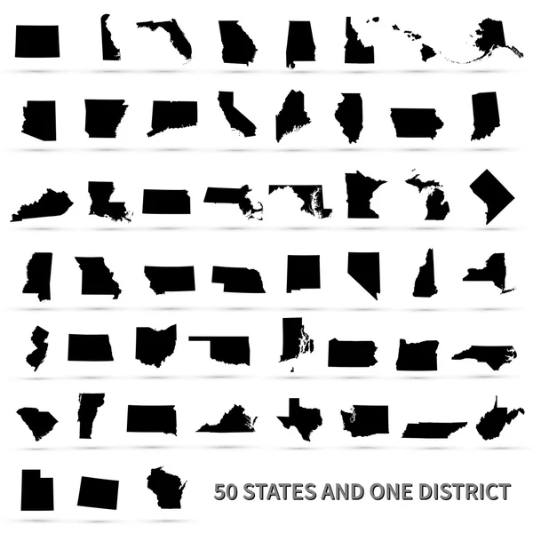 Estados Unidos de América 50 estados y 1 distrito federal. Estados Unidos — Archivo Imágenes Vectoriales