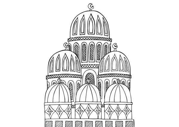 Abstract Mosque illustration. Sketchy hand drawn Doodle. Black a