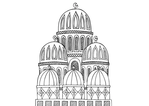 Ilustración abstracta de la mezquita. Doodle dibujado a mano. Negro a — Vector de stock