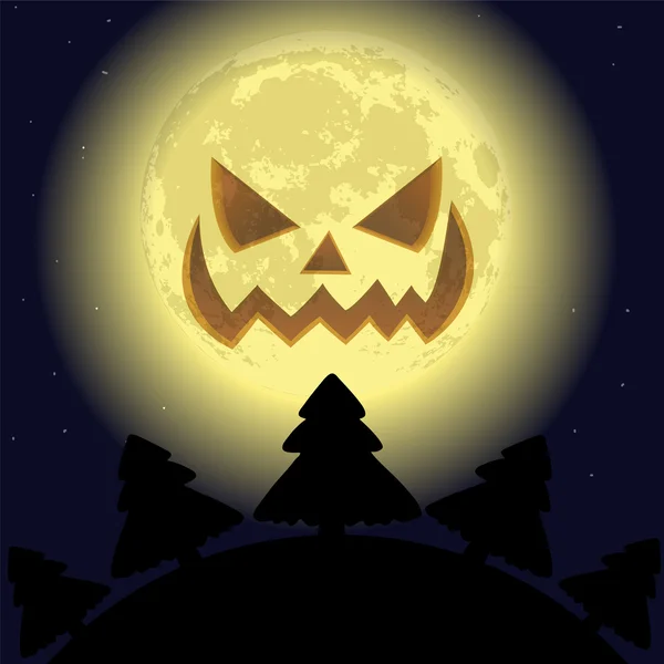 Cartolina di Halloween con una luna e un albero minacciosi — Vettoriale Stock