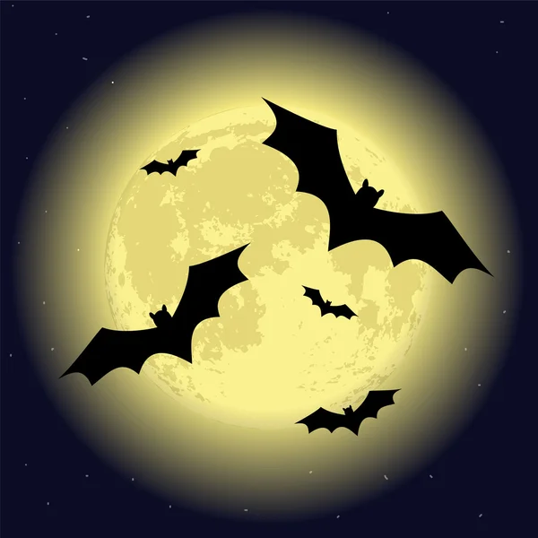 Sfondo di Halloween con la luna e pipistrelli — Vettoriale Stock