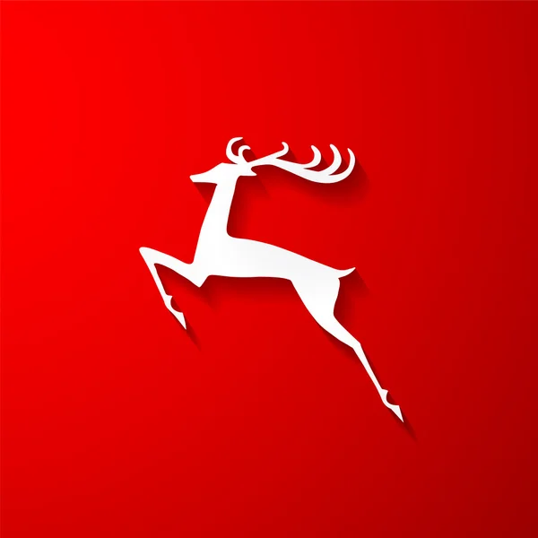 Red background with paper cut deer — Stock Vector