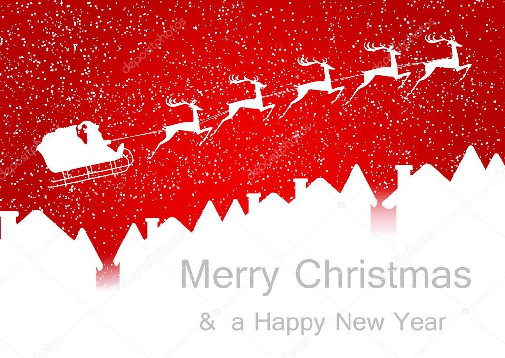 Santa sleigh flying over city
