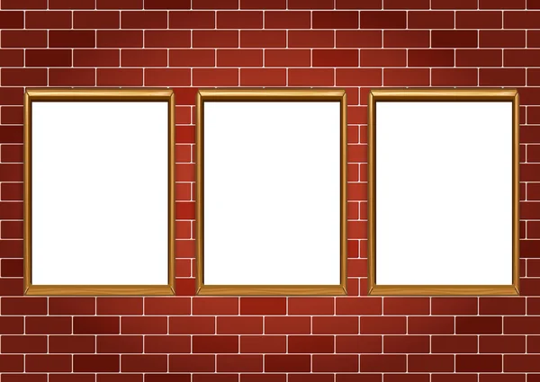 Frames for paintings or photographs on the brick wall background — Stock Vector