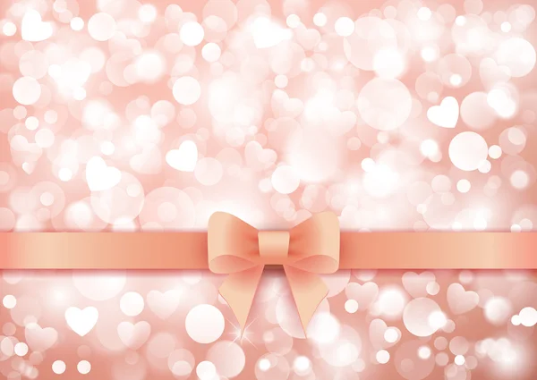 Holiday background with gift pink bow and ribbon. — Stock Vector