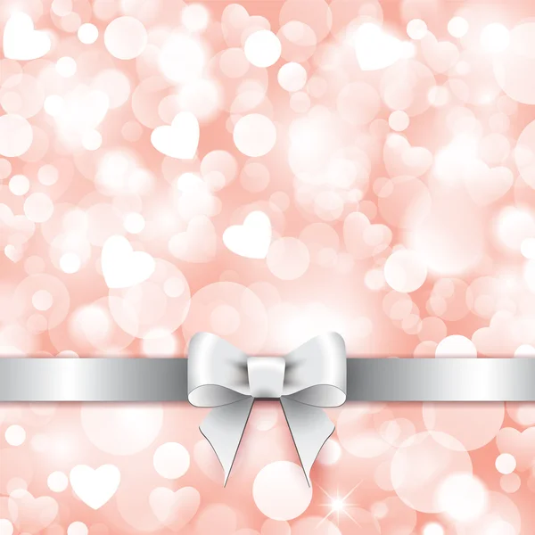 Sfondo rosa lucido con fiocco in argento regalo — Vettoriale Stock