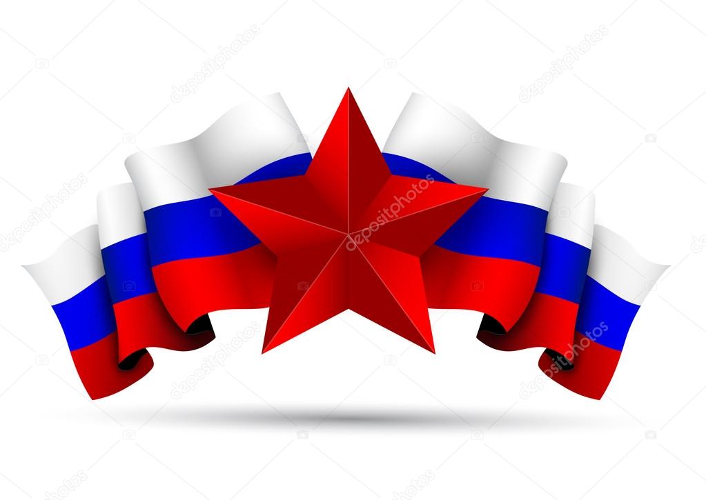 Russian flag with a red star