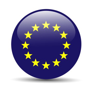 Yuvarlak parlak simge olarak Avrupa Birliği bayrağı.
