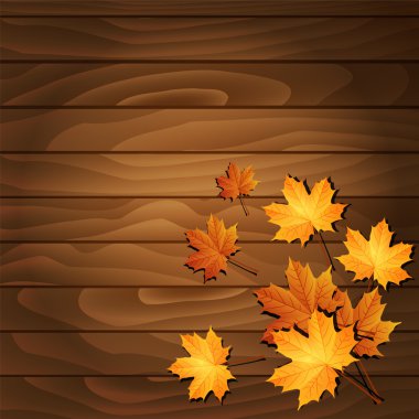 Ahşap bir arka planda sonbahar yaprakları