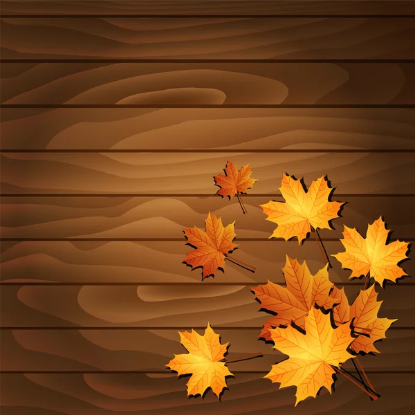 Φθινοπωρινά φύλλα σε ξύλινο φόντο — Διανυσματικό Αρχείο