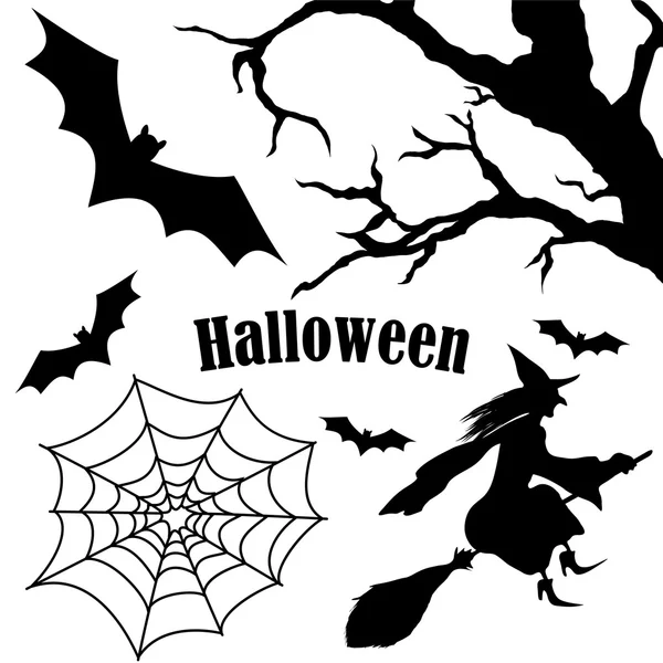 Conjunto de silueta de halloween sobre fondo blanco — Vector de stock