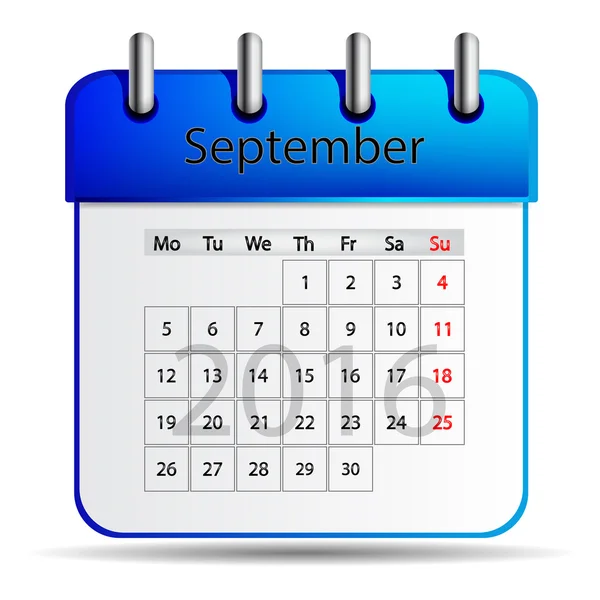 September 2016 kalender. — Stock vektor