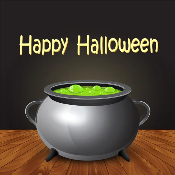 Gelukkig halloween banner met heks ketel kokend van de potion. — Stockvector