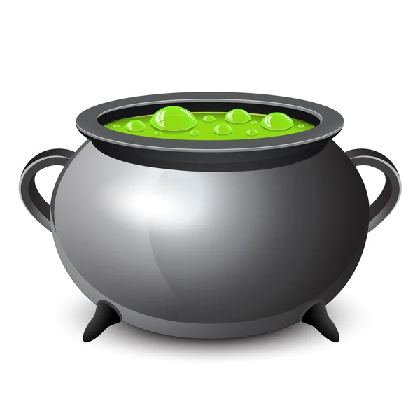 Halloween witches cauldron with green potion — Stock Vector