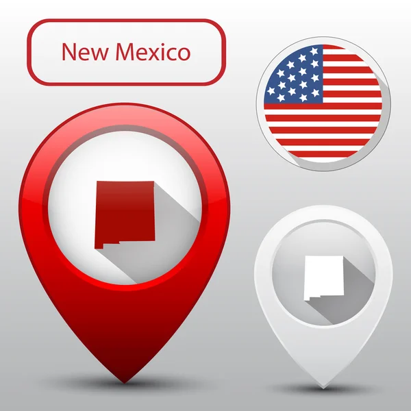 Set van New Mexico staat met vlag Amerika en kaart aanwijzer — Stockvector