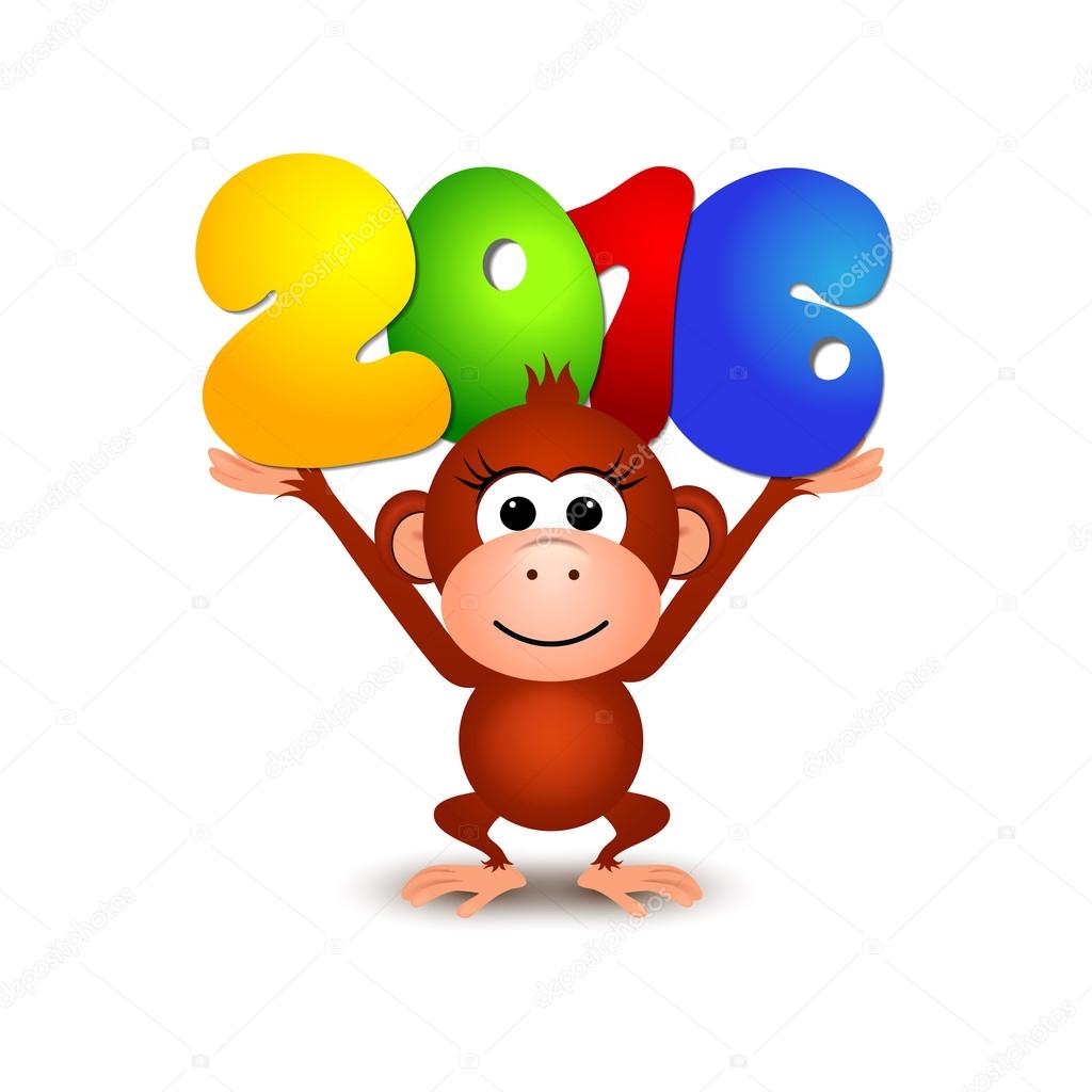 Symbol New Year 2016, Monkey. Postcard Happy New Year 2016 Year