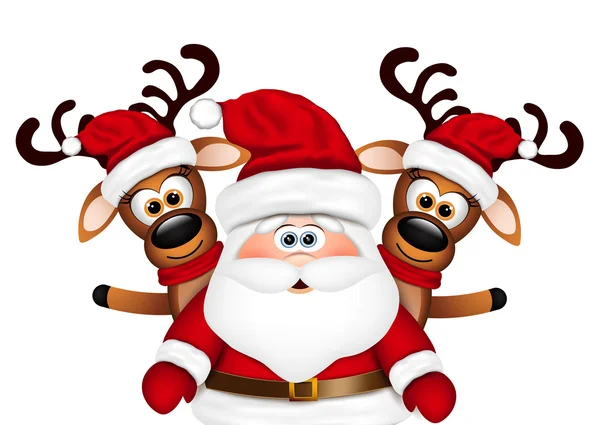 Kerstkaart Santa Claus en twee rendieren. — Stockvector