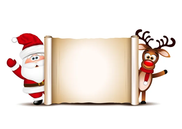 Christmas card design template. Santa Claus and his reindeer. — Stock Vector