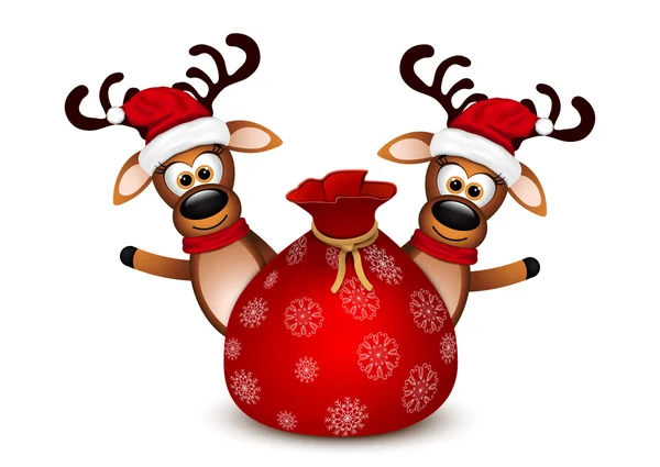 Zwei lustige Hirsche auf Weihnachtsgrußkarte. — Stockvektor