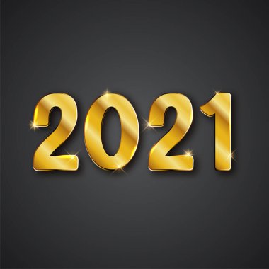 2021 yeni yıl gerçekçi altın metin numaraları, kartpostal, afiş, vektör illüstrasyonu