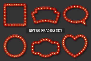 Reklam mesajı için parlak ışıkları olan eski boş çerçeveler. Vektör illüstrasyonu