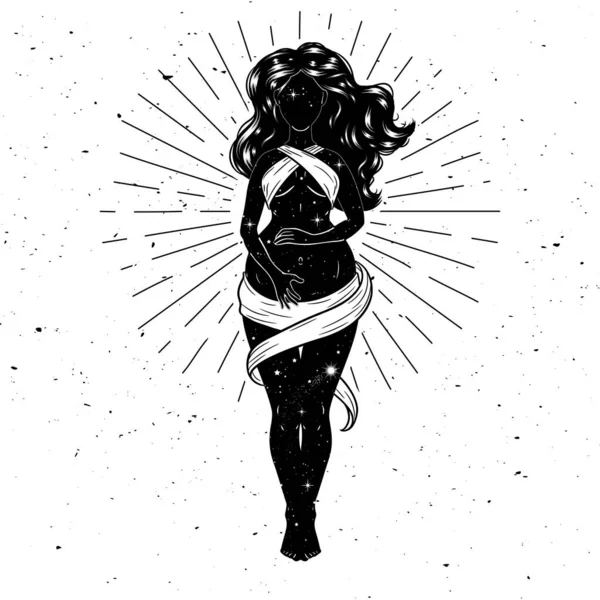 Belle Figure Femme Enceinte Déesse Mère Thème Ésotérique Illustration Vectorielle — Image vectorielle