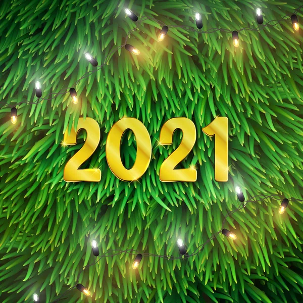 Новым 2021 Годом Золотой Текст Фоне Елки Векторная Иллюстрация — стоковый вектор