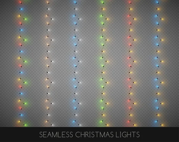 Bezešvé Dekorativní Barevné Žárovky Girlandy Set Vánoční Dekorace Vektorové Ilustrace — Stockový vektor