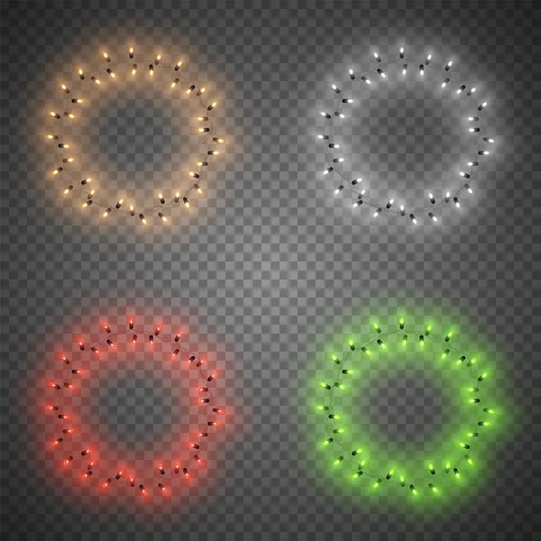 Guirnalda Realista Decorativa Navidad Con Luces Brillantes Brillantes Marco Redondo — Archivo Imágenes Vectoriales