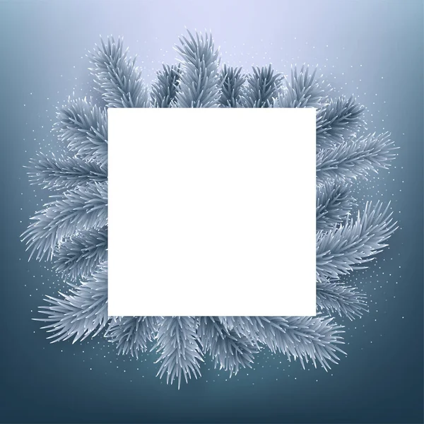 Banner Cuadrado Blanco Navidad Decorado Con Ramas Abeto Plateado Ilustración — Vector de stock