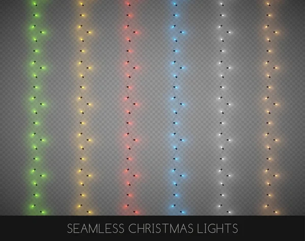 Bezešvé Dekorativní Barevné Žárovky Girlandy Set Vánoční Dekorace Vektorové Ilustrace — Stockový vektor