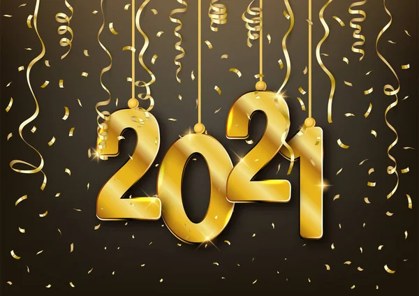 Новым 2021 Годом Золотые Блестящие Цифры Конфетти Векторная Иллюстрация — стоковый вектор