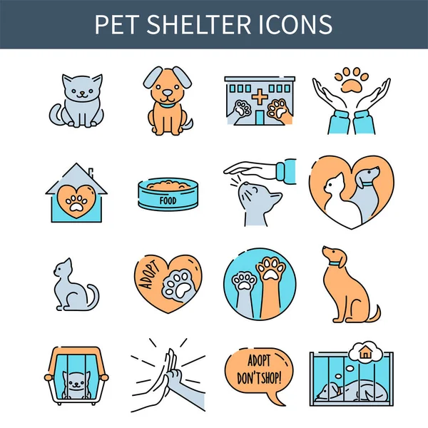 Sällskapsdjur Skydd Linje Ikoner Samling Minimalistisk Design Katter Och Hundar — Stock vektor