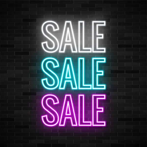 Sale Advertisement Banner Glowing Neon Realistic Text Vector Illustration — Stock Vector