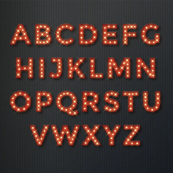 Retro Alphabet Set Realistic Letters Shiny Lamps Vector Illustration — Stock Vector