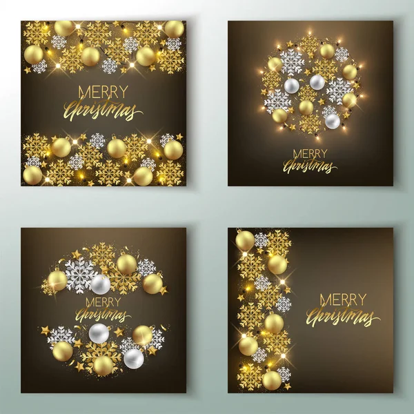 Conjunto Feliz Natal Feliz Ano Novo Banners Decorativos Baubles Brilhantes Ilustrações De Bancos De Imagens Sem Royalties