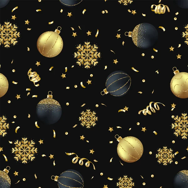 Karácsonyi Zökkenőmentes Minta Dekoratív Elemekkel Fényes Golyókkal Konfettivel Textúra Tapéta Jogdíjmentes Stock Vektorok