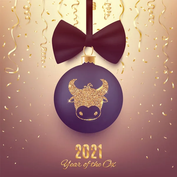 Boldog Kínai 2021 Évet Üdvözlőkártya Dekoratív Baubles Arany Fényes Szimbólum Stock Illusztrációk