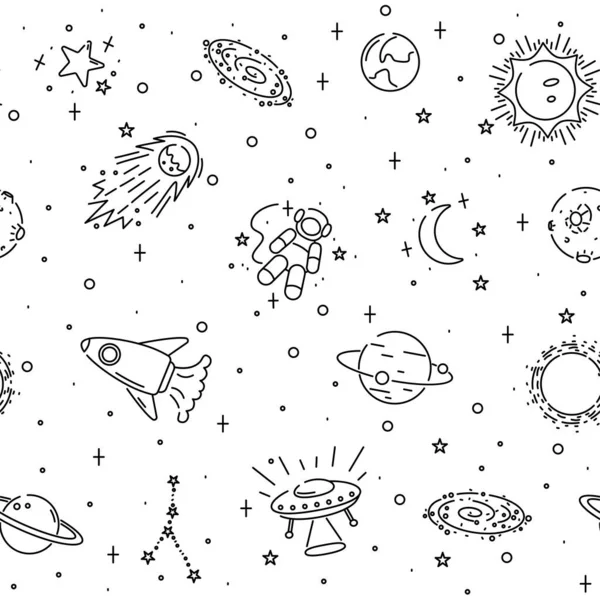 Outer Space Seamless Pattern Planets Stars Astronomy Elements Texture Wallpapers — Stock Vector