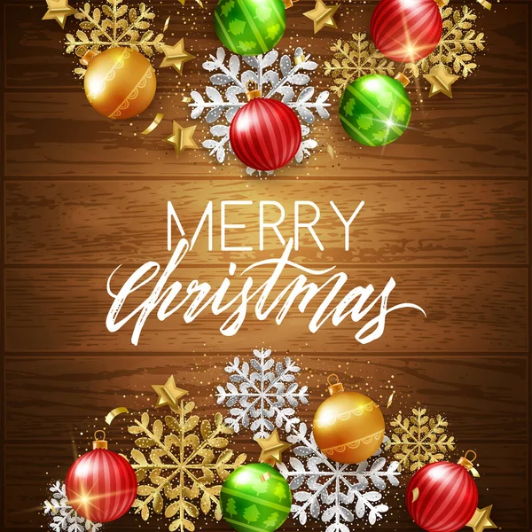 Joyeux Noël Bonne Année Carte Postale Décorative Boules Branches Sapin — Image vectorielle
