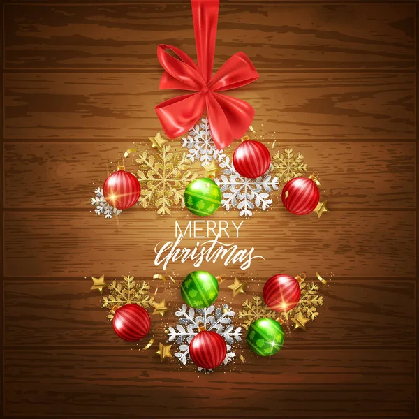 Feliz Navidad Feliz Año Nuevo Postal Decorativa Adornos Ramas Abeto — Vector de stock