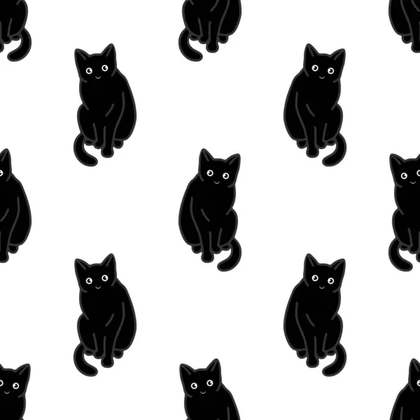 可愛い黒猫とシームレスなパターン 文房具 ファブリック ラップ ウェブページの背景のためのテクスチャ ベクトルイラスト — ストックベクタ